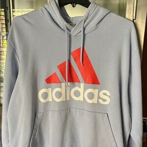Adidas Men's Sky Blue Hoodie with Red Logo